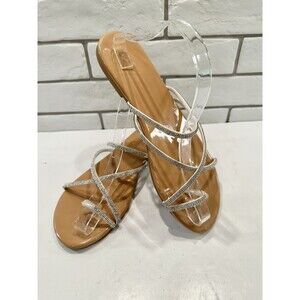 Sandals Womens 8.5/43 Rhinestone Casual‎ Slip On Thong Flip Flops Flats White